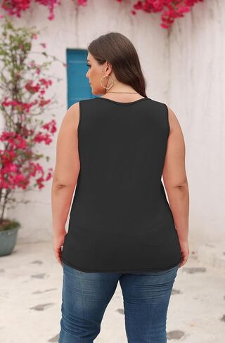Women's Plus Size Henley Tank Tops Button Down Sleeveless Shirt Summer Tunic T-Shirts in Saudi Arabia