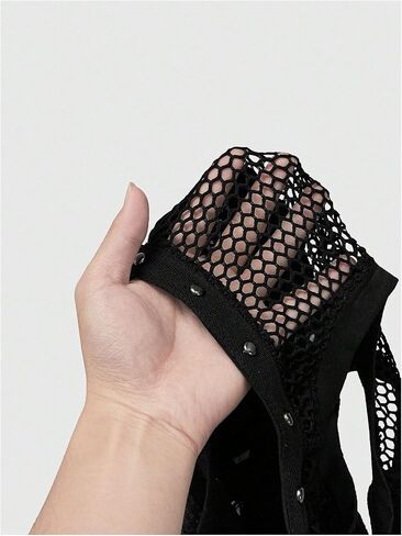 Verdusa Women's Goth Sheer Studded Crop Tank Top Punk Lace Up Distressed Going Out Tops in Saudi Arabia