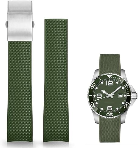 FARDAS 21mm Rubber Watch Band for Longines Master/Conquest/HydroConquest, Soft Durable Replacement Strap with Deployment Clasp, Fits 41mm 43mm Dials in Saudi Arabia