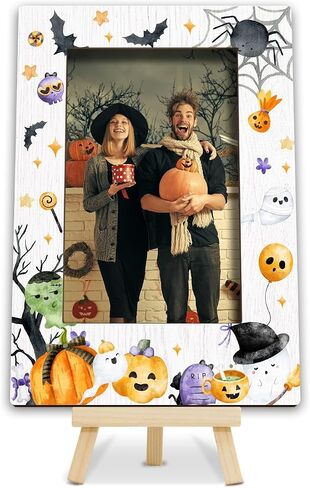Happy Halloween Photo Frame, 4x6 Spooky Ghost Wooden Picture Frames for Home Office Desk Decor, Fun Halloween Gifts for Friend Boys and Girls -A02 in Kuwait