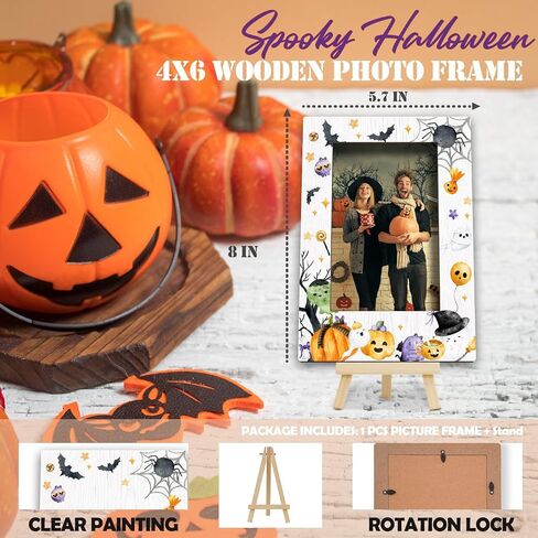 Happy Halloween Photo Frame, 4x6 Spooky Ghost Wooden Picture Frames for Home Office Desk Decor, Fun Halloween Gifts for Friend Boys and Girls -A02 in Kuwait