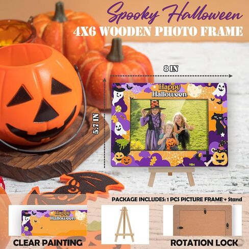 Happy Halloween Photo Frame, 4x6 Spooky Ghost Wooden Picture Frames for Home Office Desk Decor, Fun Halloween Gifts for Friend Boys and Girls -A02 in Kuwait