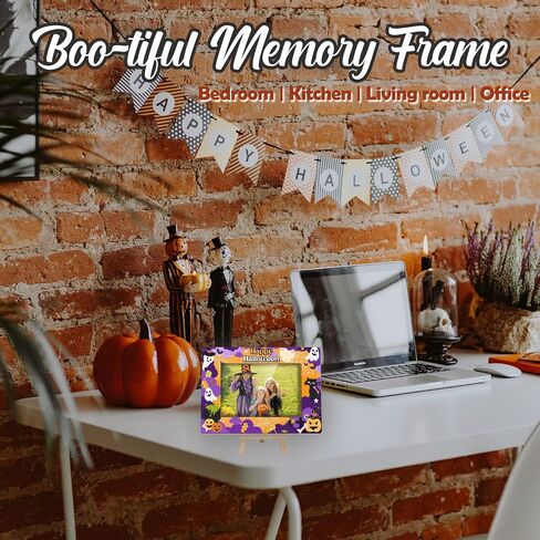 Happy Halloween Photo Frame, 4x6 Spooky Ghost Wooden Picture Frames for Home Office Desk Decor, Fun Halloween Gifts for Friend Boys and Girls -A02 in Kuwait