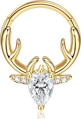 BodyBonita 16G Christmas Septum Rings Jewelry - 316 Surgical Steel Deer CZ Nose Rings Hoops Clicker for Women Daith Piercing Jewelry Conch Tragus Helix Cartilage Earring 14K Gold Plated/Silver 10 mm in Saudi Arabia