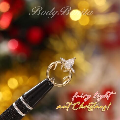 BodyBonita 16G Christmas Septum Rings Jewelry - 316 Surgical Steel Deer CZ Nose Rings Hoops Clicker for Women Daith Piercing Jewelry Conch Tragus Helix Cartilage Earring 14K Gold Plated/Silver 10 mm in Saudi Arabia