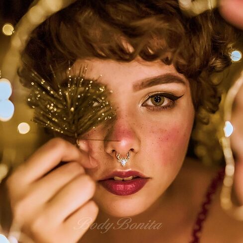 BodyBonita 16G Christmas Septum Rings Jewelry - 316 Surgical Steel Deer CZ Nose Rings Hoops Clicker for Women Daith Piercing Jewelry Conch Tragus Helix Cartilage Earring 14K Gold Plated/Silver 10 mm in Saudi Arabia