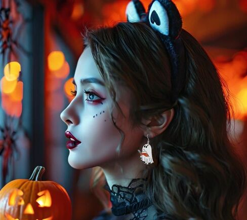 أقراط الهالوين للنساء، أقراط متدلية على شكل هيكل جمجمة مخيف على شكل نجمة القمر والقطط من أجل ديكورات حفلات الهالوين in Kuwait