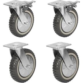 عجلات uyoyou مقاس 6 بوصات شديدة التحمل مكونة من 4 عبوات دوارة مضادة للانزلاق بوزن 1760 رطلًا عجلة صلبة تحمل كرة صامتة مع لوحة علوية تدور 360 درجة (2 مع فرامل و2 بدون) in Kuwait