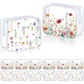Sanwuta 12 Pcs Wildflower Makeup Bags Clear Cute Flower Gift Bag Portable Cosmetic Pencil Pouch with Zipper Small Floral Toiletry Organizer Wedding Party Favors for Women Travel Birthday Party Decor in Kuwait