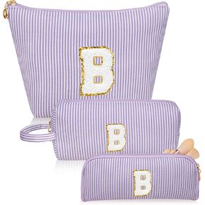 مجموعة حقائب مكياج من 3 قطع، حقيبة مستحضرات تجميل وردية مخصصة، حقائب مكياج كبيرة لطيفة، حقيبة أدوات الزينة للسفر للنساء والفتيات هدايا A (وردي) in Kuwait