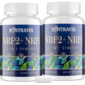 مكمل NRF1 وNRF2 1500 مجم | منشط مزدوج مع مرافق الإنزيم Q10 والكركمين والريسفيراترول المتحول والأشواغاندا | مضادات الأكسدة للإجهاد التأكسدي والشيخوخة الصحية والطاقة الخلوية | 60 كبسولة (زجاجة واحدة) in Kuwait