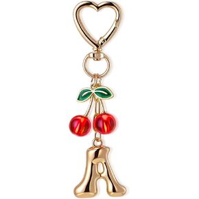 Nosiny Cherry Initial Keychain Gold Alphabet Keychain Accessories Red Cherry Bag Purse Charms for Women Handbag Gifts Stuff in Saudi Arabia