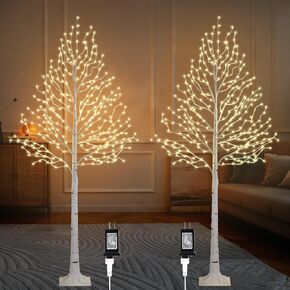 6FT Lighted Twig Birch Tree with Fairy Lights, 260 LED Birch Tree Lights with Timer for Indoor Outdoor Home Bedroom Party Christmas Decoration, Plug in in Kuwait