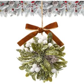 Wettarn Christmas Mistletoe Kissing Ball Ornament Ribbon Christmas Mistletoe Ball with Berry Leave Hanging Mistletoe Decoration for Doorway Home Office Xmas Tree 10 Inch (Red and Black Plaid, 1) in Kuwait