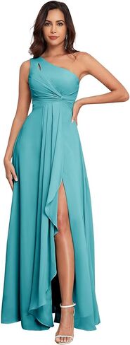 فساتين وصيفة العروس بكتف واحد للنساء من الشيفون فستان سهرة رسمي طويل مكشكش لحفلات الزفاف 2025 in Kuwait