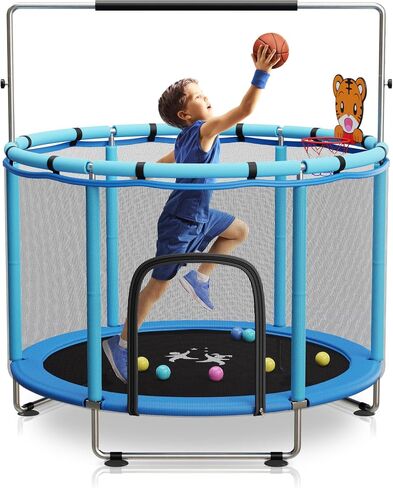 KickStart Toddler Trampoline for Kids Ages 3-8 - 5 ft Toddler Trampoline with Net, Basketball Hoop, Ocean Balls, Boxing Bag, Hammock - Indoor Trampoline for Kids, Toddler Trampoline Outdoor, Backyard in Saudi Arabia