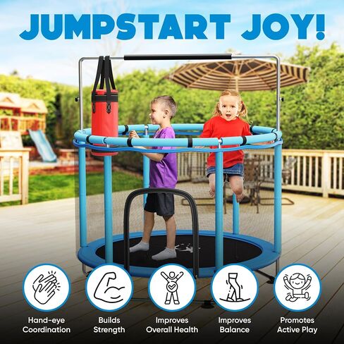 KickStart Toddler Trampoline for Kids Ages 3-8 - 5 ft Toddler Trampoline with Net, Basketball Hoop, Ocean Balls, Boxing Bag, Hammock - Indoor Trampoline for Kids, Toddler Trampoline Outdoor, Backyard in Saudi Arabia