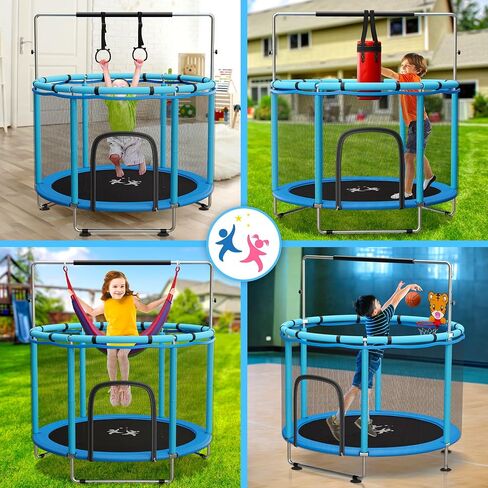 KickStart Toddler Trampoline for Kids Ages 3-8 - 5 ft Toddler Trampoline with Net, Basketball Hoop, Ocean Balls, Boxing Bag, Hammock - Indoor Trampoline for Kids, Toddler Trampoline Outdoor, Backyard in Saudi Arabia