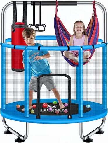 KickStart Toddler Trampoline for Kids Ages 3-8 - 5 ft Toddler Trampoline with Net, Basketball Hoop, Ocean Balls, Boxing Bag, Hammock - Indoor Trampoline for Kids, Toddler Trampoline Outdoor, Backyard in Saudi Arabia