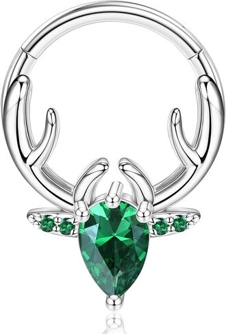 BodyBonita 16G Christmas Septum Rings Jewelry - 316 Surgical Steel Deer CZ Nose Rings Hoops Clicker for Women Daith Piercing Jewelry Conch Tragus Helix Cartilage Earring 14K Gold Plated/Silver 10 mm in Saudi Arabia