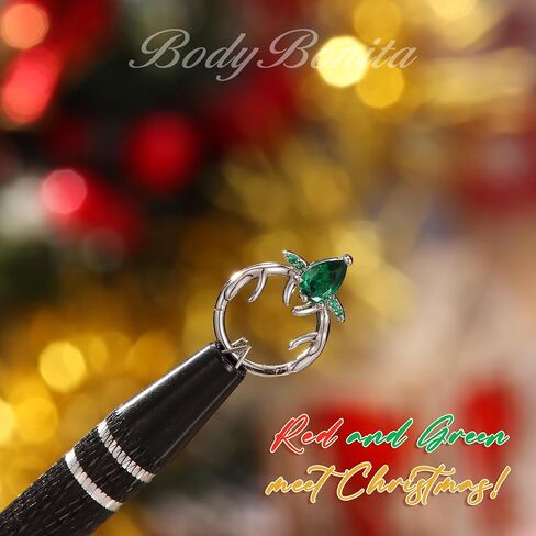 BodyBonita 16G Christmas Septum Rings Jewelry - 316 Surgical Steel Deer CZ Nose Rings Hoops Clicker for Women Daith Piercing Jewelry Conch Tragus Helix Cartilage Earring 14K Gold Plated/Silver 10 mm in Saudi Arabia