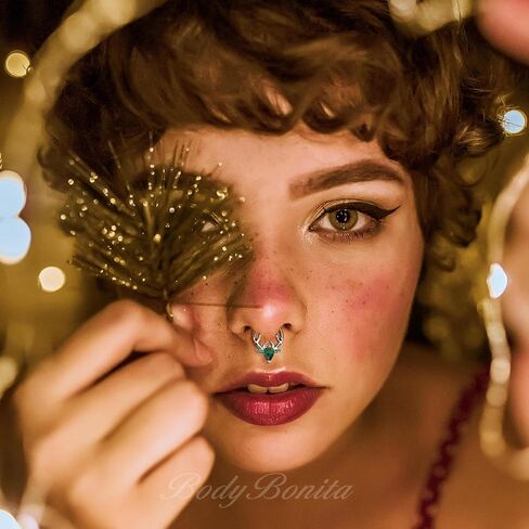 BodyBonita 16G Christmas Septum Rings Jewelry - 316 Surgical Steel Deer CZ Nose Rings Hoops Clicker for Women Daith Piercing Jewelry Conch Tragus Helix Cartilage Earring 14K Gold Plated/Silver 10 mm in Saudi Arabia