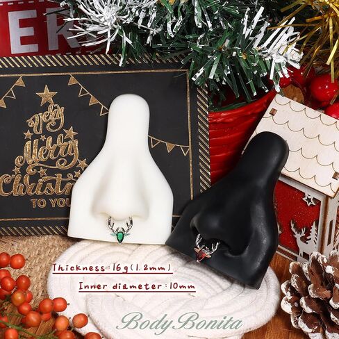 BodyBonita 16G Christmas Septum Rings Jewelry - 316 Surgical Steel Deer CZ Nose Rings Hoops Clicker for Women Daith Piercing Jewelry Conch Tragus Helix Cartilage Earring 14K Gold Plated/Silver 10 mm in Saudi Arabia