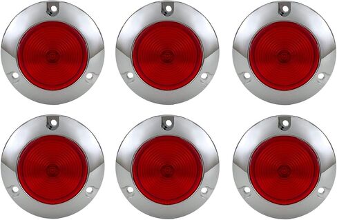 LONG HAUL Red/Red 2" Round Semi Truck Marker Light DOT Surface Mount Clearance/Marker LED with Chrome Bezel (6 Pack) in Kuwait
