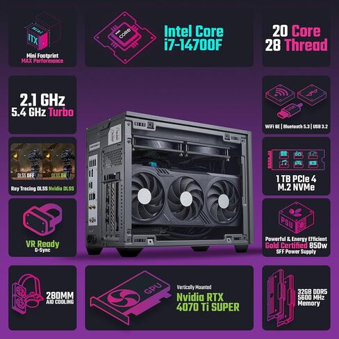 Cooler Master NR2 Pro Mini ITX - Intel Ultra 7 265F 2.4GHz (5.3 GHz Turbo) | GIGABYTE RTX 5070 TI 16GB و B860I AORUS PRO ICE | 32GB DDR5 6000MHz | 2TB Gen4 M.2 | wifi | ويندوز 11 | 280mm AIO Gaming PC in Kuwait