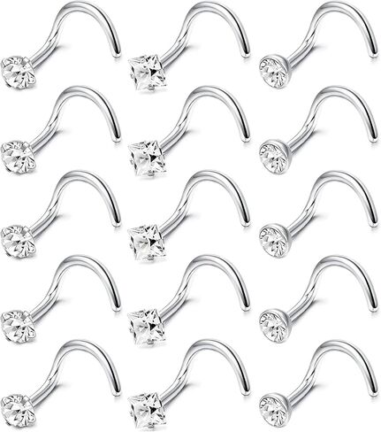 20G Nose Rings 316L Surgical Stainless Steel Ring Studs L Shaped Studs Rings CZ Nose Jewelry for Men Women in Saudi Arabia