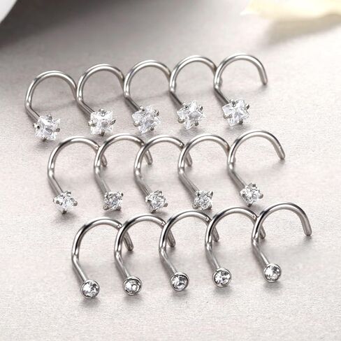 20G Nose Rings 316L Surgical Stainless Steel Ring Studs L Shaped Studs Rings CZ Nose Jewelry for Men Women in Saudi Arabia