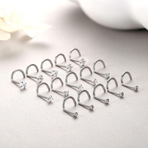 20G Nose Rings 316L Surgical Stainless Steel Ring Studs L Shaped Studs Rings CZ Nose Jewelry for Men Women in Saudi Arabia