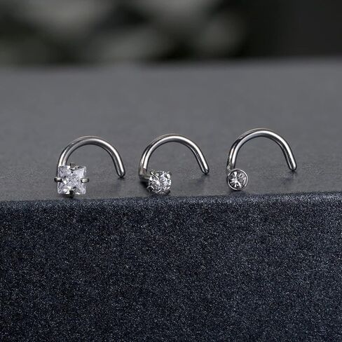 20G Nose Rings 316L Surgical Stainless Steel Ring Studs L Shaped Studs Rings CZ Nose Jewelry for Men Women in Saudi Arabia