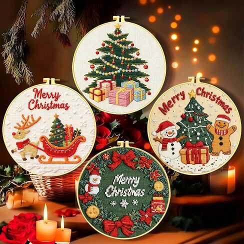 Zhenqing 11 Count Stamped Cross Stitch Kits for Adults, Christmas 4 Designs in Saudi Arabia
