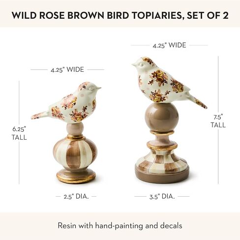 MACKENZIE-CHILDS Bird Topiaries, Decorative Bird Decor for Living Room or Bedroom Table Decor, Set of 2, Wildflowers in Kuwait