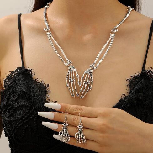 Punk Stainless Steel Skull Linked Chain Necklace Skull Finger bones Jewelry for Men and Women in Saudi Arabia