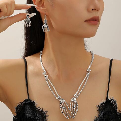 Punk Stainless Steel Skull Linked Chain Necklace Skull Finger bones Jewelry for Men and Women in Saudi Arabia