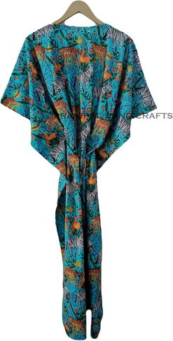 Jungle Animal Print Dress Sleepwear White 100% Cotton Ethnic Maxi Beach cover up nightwear Caftan Dress in Kuwait