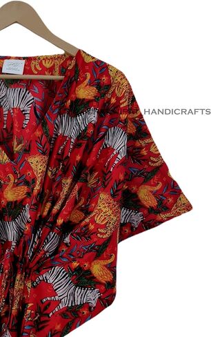 Jungle Animal Print Dress Sleepwear White 100% Cotton Ethnic Maxi Beach cover up nightwear Caftan Dress in Kuwait