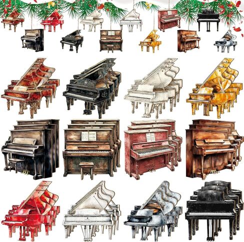 36 Pieces Christmas Ornaments Grand Piano Black Wood Piano Ornament Decoration Musical Music Instrument Ornament Brown Upright Piano Ornament Wooden Piano Model Hanging Decorations for Christmas Tree in Kuwait
