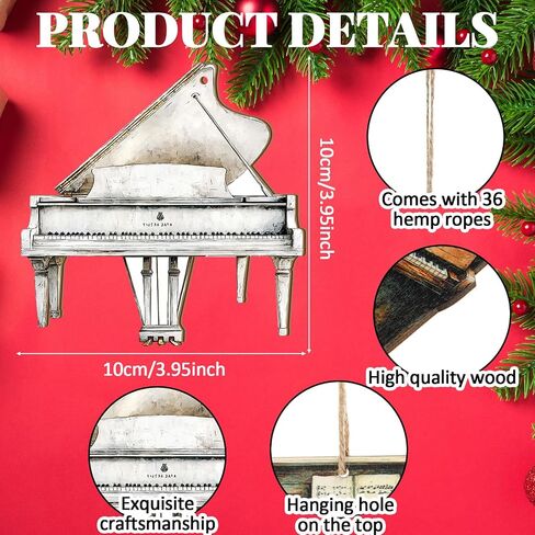 36 Pieces Christmas Ornaments Grand Piano Black Wood Piano Ornament Decoration Musical Music Instrument Ornament Brown Upright Piano Ornament Wooden Piano Model Hanging Decorations for Christmas Tree in Kuwait