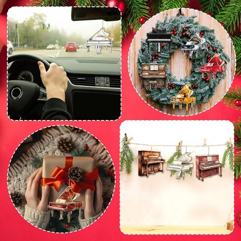 36 Pieces Christmas Ornaments Grand Piano Black Wood Piano Ornament Decoration Musical Music Instrument Ornament Brown Upright Piano Ornament Wooden Piano Model Hanging Decorations for Christmas Tree in Kuwait