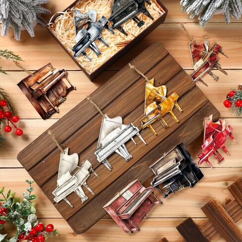 36 Pieces Christmas Ornaments Grand Piano Black Wood Piano Ornament Decoration Musical Music Instrument Ornament Brown Upright Piano Ornament Wooden Piano Model Hanging Decorations for Christmas Tree in Kuwait