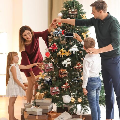36 Pieces Christmas Ornaments Grand Piano Black Wood Piano Ornament Decoration Musical Music Instrument Ornament Brown Upright Piano Ornament Wooden Piano Model Hanging Decorations for Christmas Tree in Kuwait