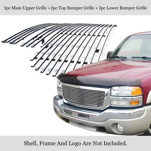 APS Compatible with GMC Sierra 2500 2003-2004 & 03-06 1500 2500 HD 3500 & 07 Classic Main Upper Top Lower Bumper Stainless Steel Chrome Billet Front Grill Grille Insert Combo RE-G67796C in Saudi Arabia