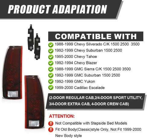 مصابيح خلفية CHEDA مع لمبة متوافقة مع Chevy GMC C/K 1500 2500 3500 & Chevy Silverado 1988-1999/Fit Chevy Blazer 1992-1994 مجموعة المصابيح الخلفية ذات العدسات الدخانية Pilotos Traseros Conjunto in Saudi Arabia