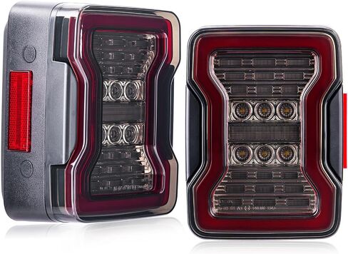 مصابيح خلفية LED متوافقة مع Wrangler JK JKU 2007-2018، تصميم فريد، بما في ذلك مصابيح الفرامل، وأضواء عكسية تعمل بعدسات دخانية قطعتين in Kuwait