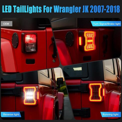 مصابيح خلفية LED متوافقة مع Wrangler JK JKU 2007-2018، تصميم فريد، بما في ذلك مصابيح الفرامل، وأضواء عكسية تعمل بعدسات دخانية قطعتين in Kuwait