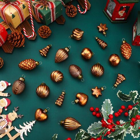 30 Pack Christmas Vintage Retro Glass Ornaments Bulk Antique Mercury Glass Ornaments Hand Blown Glass Ball Ornaments Small Multi Colored Christmas Ornaments Decor for Christmas Tree in Kuwait
