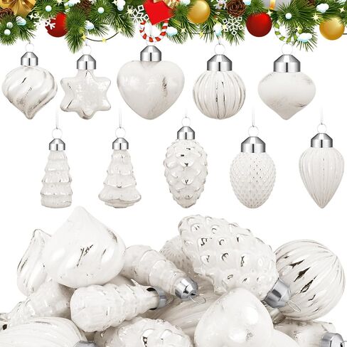 30 Pack Christmas Vintage Retro Glass Ornaments Bulk Antique Mercury Glass Ornaments Hand Blown Glass Ball Ornaments Small Multi Colored Christmas Ornaments Decor for Christmas Tree in Kuwait
